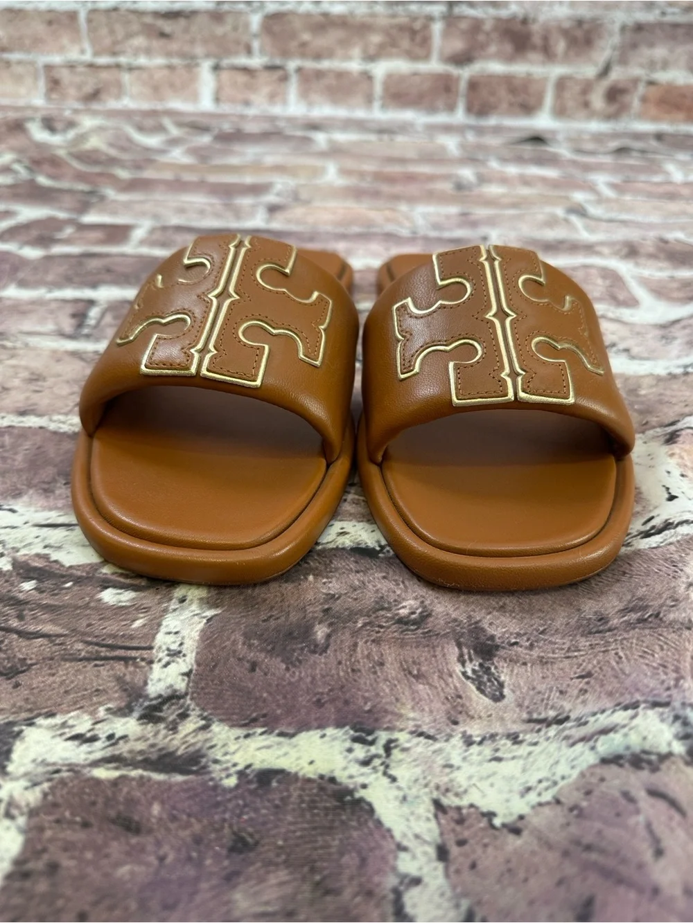 Tory Burch Double T Sport Slides Bourbon Miele / Gold Size 9.5 Clean Girl
